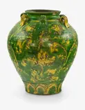 Song/Yuan dynasty (13th-14th century) by Large Chinese Cizhou sancai jar, with six handles to the shoulder of alternating yellow and green colour, offered Jul 2013