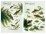 signed Deng Bishan (1874-1930) by Two Chinese famille rose porcelain plaques, painted with swimming fish and aquatic plants, offered Jul 2013