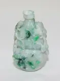 Chinese jadeite double gourd snuff bottle, probably 18th/19th century, carved with qilin on scrolling double-gourd branches