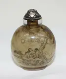 Chinese inside painted cut glass snuff bottle, signed Ding Erzhong (1865-1935),  dated 1916, painted in grisaille with erotic scenes to the front and verso