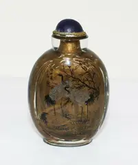 Large Chinese inside painted snuff bottle, signed Ding Erzhong (1865-1935) and dated 1903, depicting craned amongst plants
