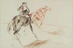 Garth Tapper, Early Morning Training, ink, wash and pastel on paper