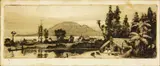 Trevor Lloyd, Maori Settlement on the Lake, etching