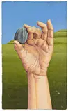 Mary McIntyre, Untitled – Hand and Stone, oil on board