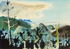 Landscape with tree forms by Dennis Knight Turner, watercolour, sold Jul 2013