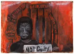Tame Iti, Not Guilty, oil on unstretched canvas