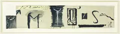 List by Bill Hammond, acrylic and metallic paint on brocade wallpaper, offered Apr 2013
