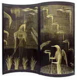 Untitled by Bill Hammond, acrylic and metallic paint on two panel wooden screen, sold Apr 2013