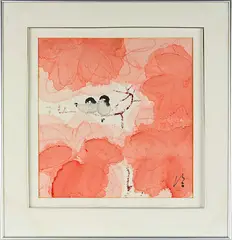 Chen Jialing, Red leaves and two bird, watercolours on paper