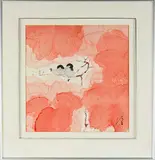 Chen Jialing, Red leaves and two bird, watercolours on paper