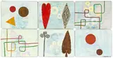 Chris Heaphy, Gift, acrylic and oilstick on six cork placemats