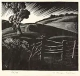 Ernest Mervyn Taylor, The Farm Fence, woodcut, edition of 40 (c. 1940)