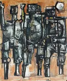 Keith Patterson, Untitled – Figurative Composition, acrylic on paper laid on to board