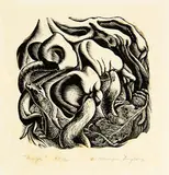 Ernest Mervyn Taylor, Funghi, wood engraving, edition of 30
