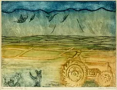 Alison Blomfield Pickmere, Manuwatu Country, mezzotint, 9/25