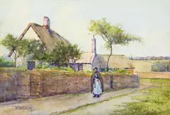 Walter Wright, Untitled – Village Scene, watercolour