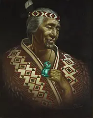 Charles McPhee, Old Maori Woman, oil on velvet