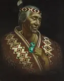 Charles McPhee, Old Maori Woman, oil on velvet