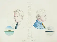John Gow and Gary Langsford (blau kunst?) by Mary McIntyre, pencil and pastel on paper, sold Mar 2013