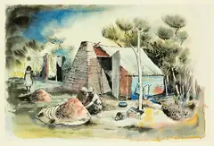 The Gum Digger’s Camp by Denis Knight Turner, watercolour, offered Dec 2012