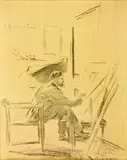 Sir Frank William Brangwyn, F. B in his Studio, graphite on paper