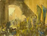 Sir Frank William Brangwyn, Christ Carrying the Cross on the way to Calvary, watercolour