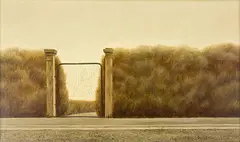 Sepia Hedge by Neil Dawson, acrylic on board, sold Dec 2012