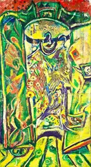 Philip Clairmont, Kimono in a Wardrobe, oil and collage on hessian on board