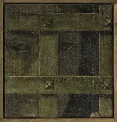 Tony Fomison, From the Theodore A. Xaras Cover of “Time” Magazine, Issue for 18. 1. 71, oil on hessian on wood in artist’s original frame