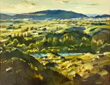 Peter McIntyre, Looking toward Clyde with the Old Man Range from above Alexandra.