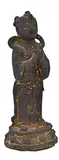 Chinese bronze Bodhisattva figure, Yuan Dynasty (1279 – 1368), Figure standing with hands in prayer raised from a circular base, traces of gilt and heavily encrusted patination to the surface.