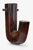 Meiji period (1868 – 1911) by Japanese wooden Kettle hanger, carved from a single block of cypress and fitted with suspension pegs. Deep rope groove to the crook and with rich red p, offered Nov 2012