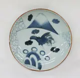 Meiji period (1868 – 1912) by Japanese Arita blue and white dish, painted with a bird flying in a stylised Mt. Fuji landscape., offered Nov 2012