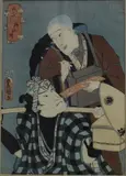 Meiji period (1868 – 1911) by Japanese wood block print (ukiyo-e) by Toyokuni, depicting a Kabuki scene, sold Nov 2012