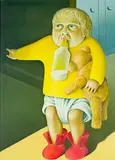Michael Smither, Joseph with Bear and Bottle, oil on board