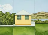 Robin White, White's Place, Raglan 1960 - 1970, acrylic on canvas, three parts mounted together in artist's original frame