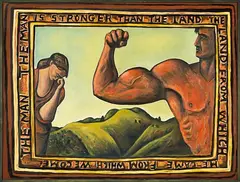 The Man is Stronger than the Land by Nigel Brown, oil on board, sold Sep 2012