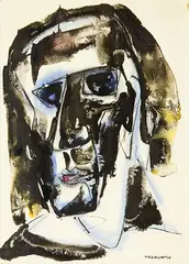 Head by Milan Mrkusich, watercolour, sold Sep 2012