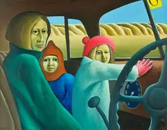 Michael Smither, The Family in the Van, oil on board