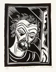 Self Portrait by Philip Clairmont, linocut, 19/25, sold Sep 2012