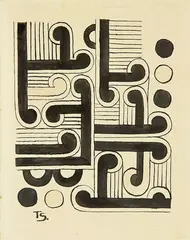 Koru Study by Theodorus Johannes Schoon, ink on paper, sold Sep 2012