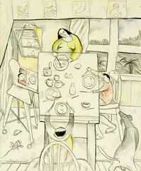 Table Drawing by Nigel Brown, graphite and watercolour on paper, sold Sep 2012