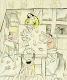 Nigel Brown, Table Drawing, graphite and watercolour on paper