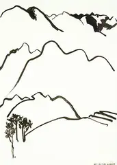 Janet E. Paul, Three Profiles: The Herekino Gorge (Between Ahipara and Kohukohu), ink on paper