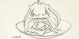 Michael Smither, Hapuka Head, ink on paper