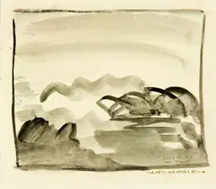 T. A. McCormack, Sea and Rocks, ink and wash on paper