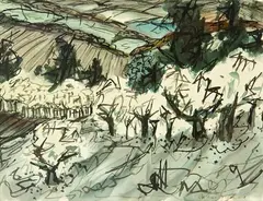 Canterbury Spring by Douglas MacDiarmid, watercolour, circa 1947, sold Sep 2012