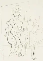 Untitled - Cubist Nude by Keith Patterson, ink on paper, sold Sep 2012