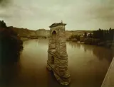 Laurence Aberhart, Old Bridge Structure from New Bridge, Clutha River, Alexandra, December 1980.