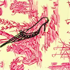 Arms dump by Jacqueline Fraser, oil stick on cream and red aquataine print, offered Aug 2012